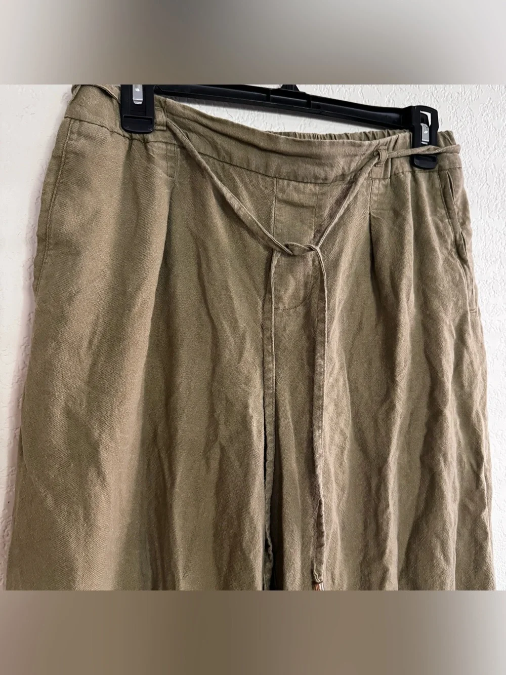 Zara Olive Green Linen Blend Wide Leg Pants Coastal Resort Earthy Minimalist S